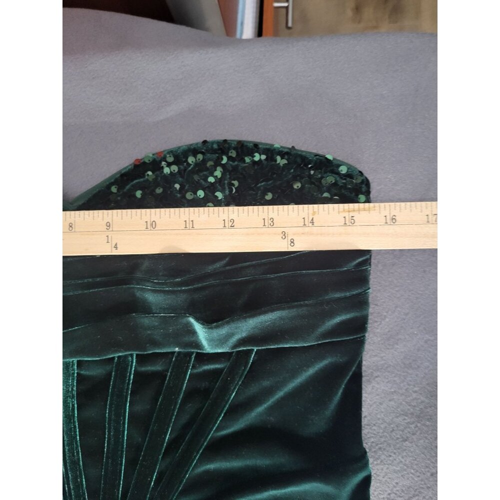 Women's LG Emerald Green Velvet Strapless Dress High Slit Sequins Mermaid Corset - Picture 5 of 10